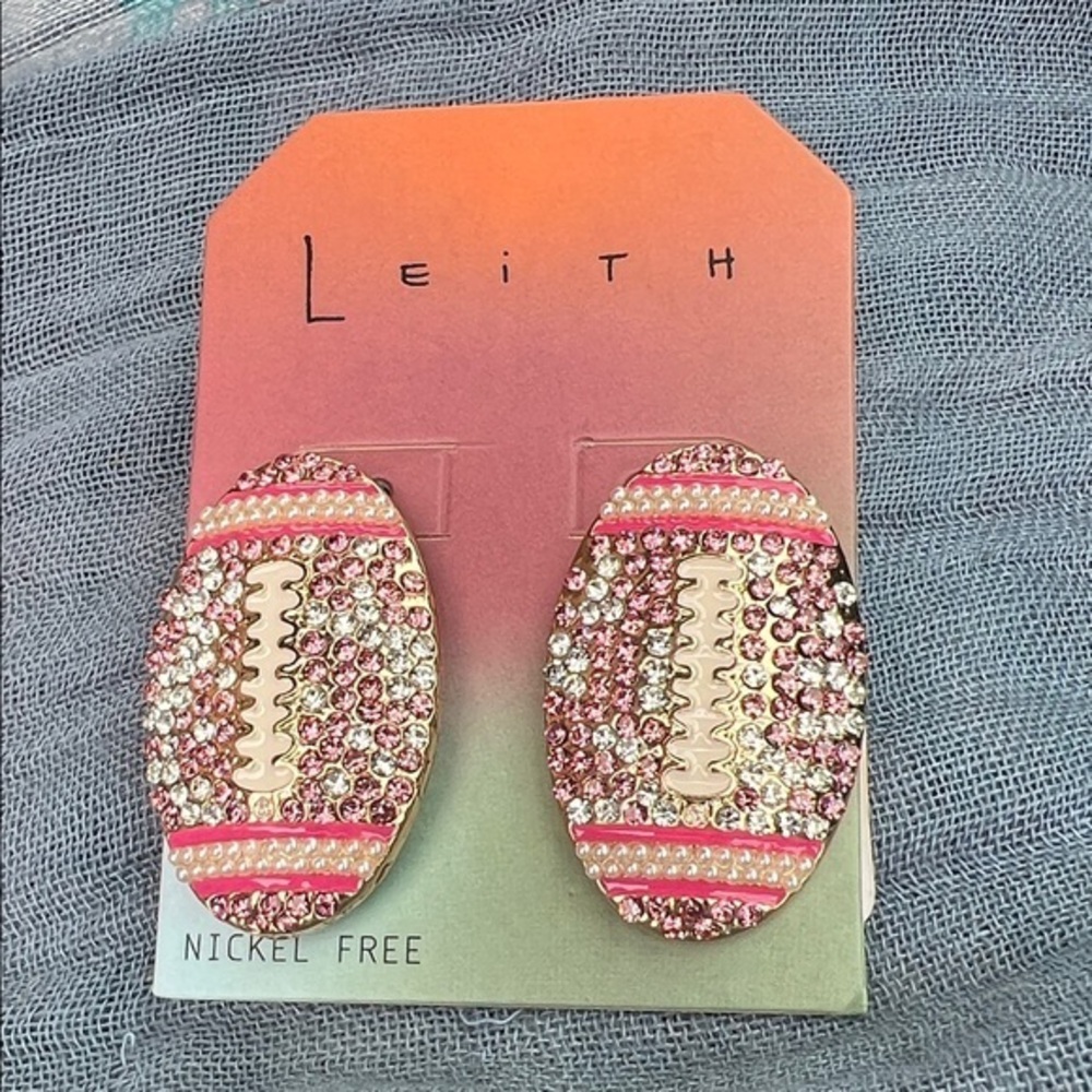 Nordstrom Leith Pink Brown Gold Sparkling Football Shaped Stud Earrings::NWT::